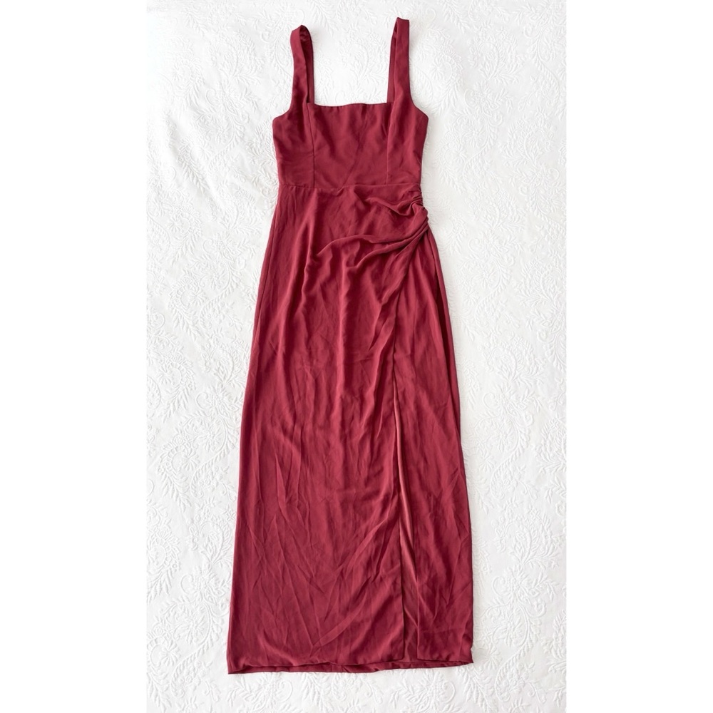 NWT Lulus Glamorous Disposition Rust Ruched Maxi Dress Medium - Picture 2 of 9